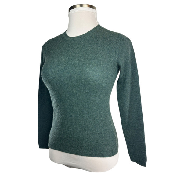 Tahari Pure Luxe 100% Cashmere Sweater Green Heather Crewneck Women’s XS - Picture 2 of 12